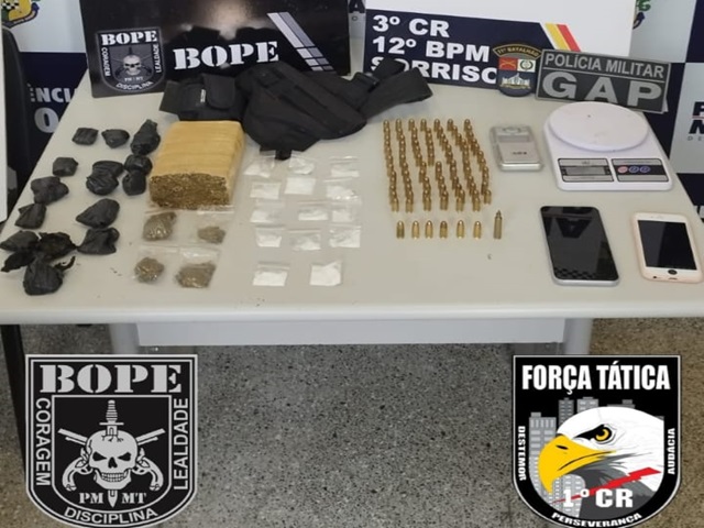 Sorriso: PM apreende bombas caseiras, maconha, cocaína, mais de 90 munições e prende suspeito de tentativa de homicídio; esquadrão anti-bombas foi acionado
