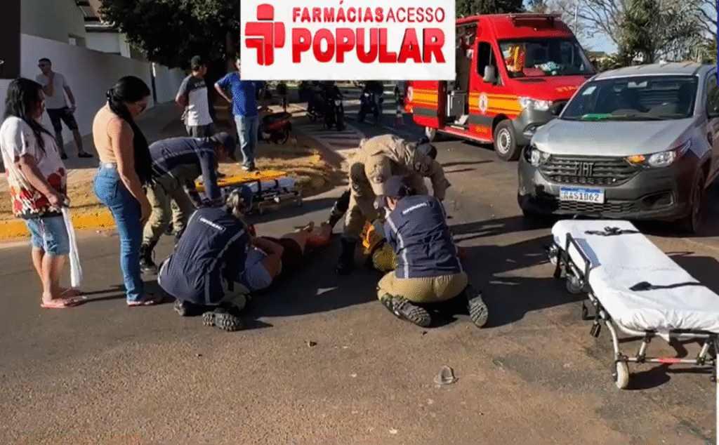Sorriso: Duas pessoas ficam feridas em acidente entre carro e moto na Av. Blumenau