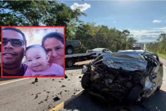 MT: Casal e bebê de 9 meses morrem após carro bater de frente com caminhão na BR