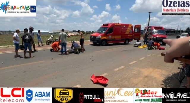 Sorriso: Acidente entre carro e motos deixa dois jovens com várias fraturas e gravemente feridos
