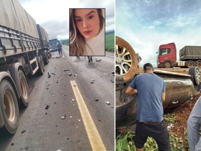 MT: Mãe e 2 filhos morrem em batida entre carro e carreta na BR-242