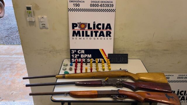 Sorriso: PM vai verificar denúncia de desmatamento ilegal de floresta e prende homem com mandado de prisão, armas e drogas