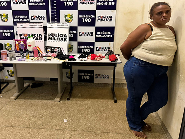 Sorriso: Força Tática prende casal que estava furtando roupas de lojas; mulher disse que o marido não furtou, que foi a primeira vez que ela furtou e já foi presa