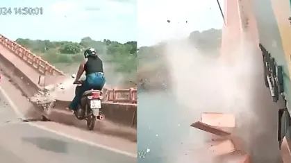 Novas imagens mostram momento em que caminhões e moto são arremessados em desabamento de ponte entre TO e MA