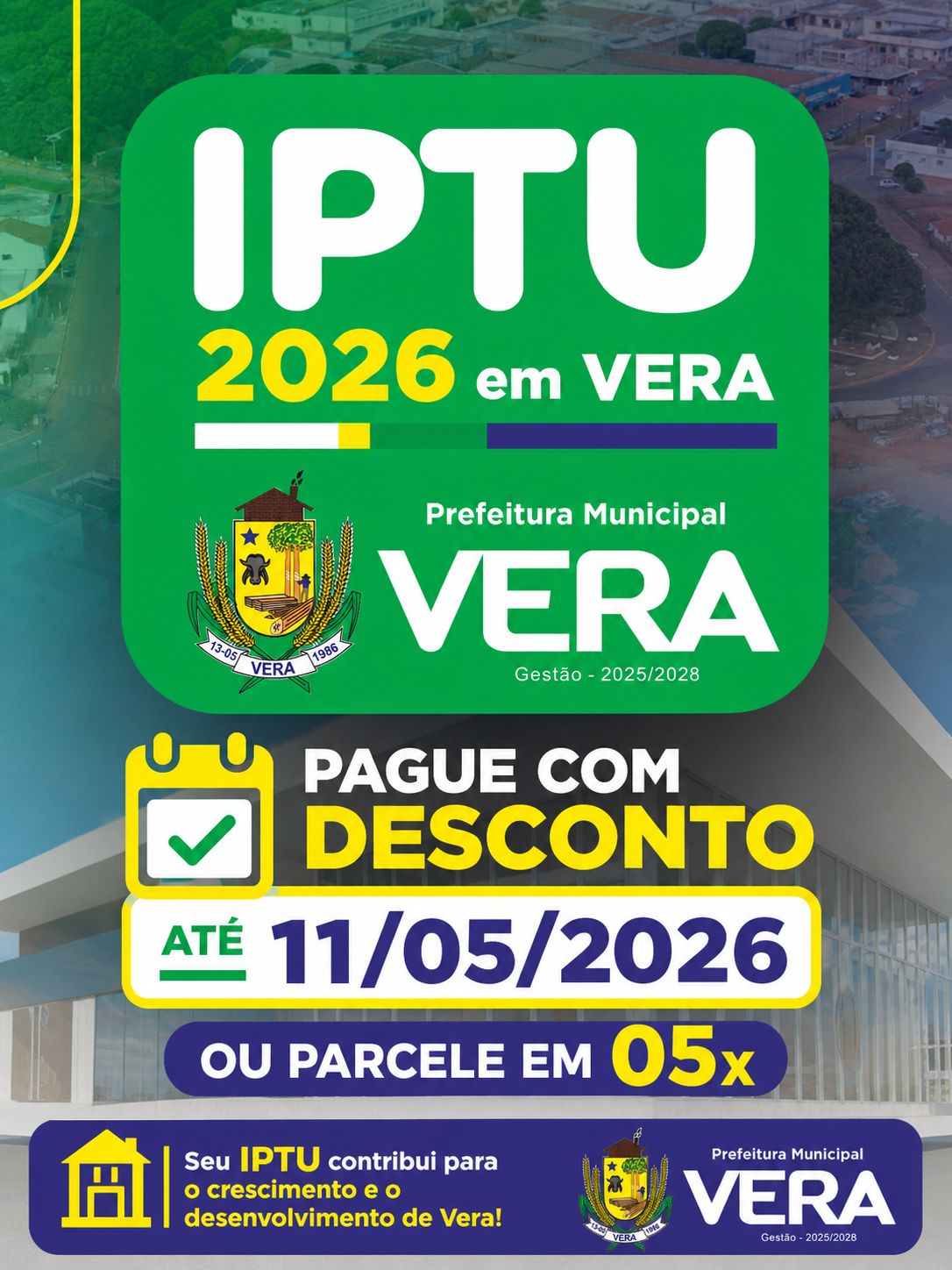 Vera: Prazo para pagamento em cota única se aproxima e programa “IPTU Premiado” sorteará R$ 20 mil