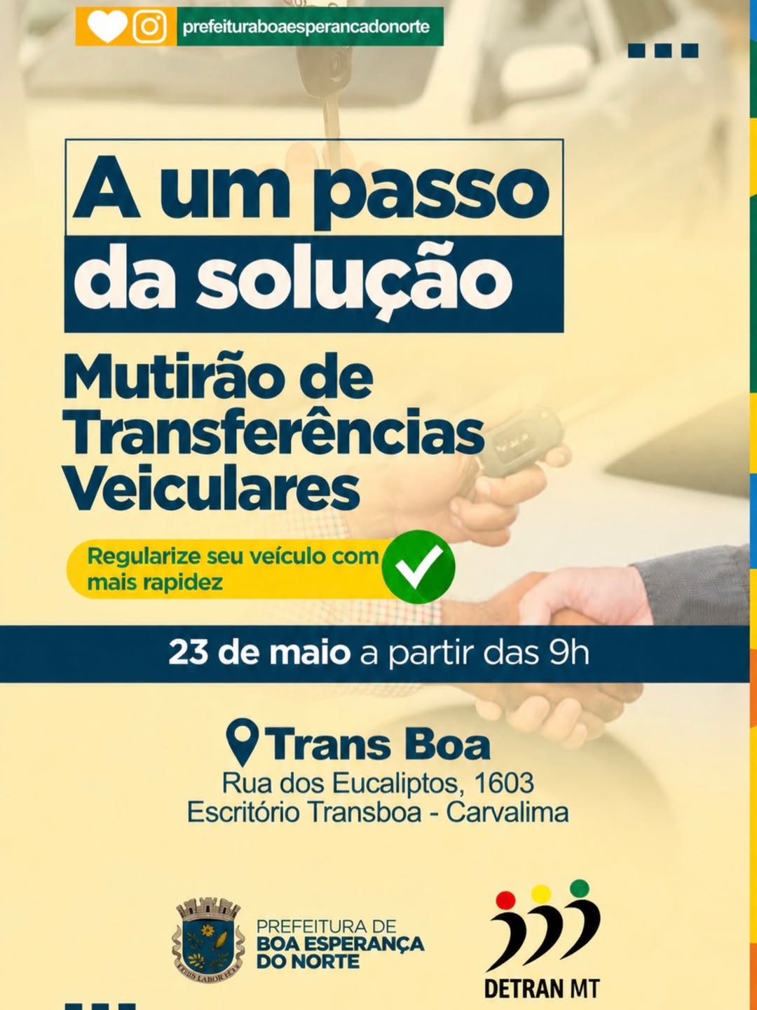 Boa Esperança do Norte terá Mutirão de Transferências Veiculares no dia 23 de maio